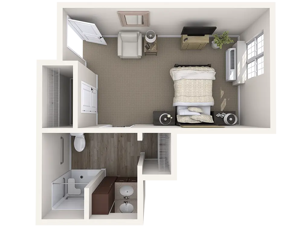 MC Studio_428 sq. ft. Photo of a floor plan
